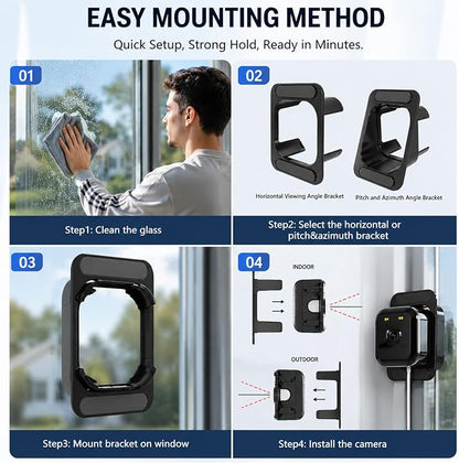 Window Camera 3MP 2K Indoor for Home Security, Color Night Vision - 2Pack | No Drilling See Outside from Inside Through Glass, 2.4GHz & 5GHz WiFi, AI Person Detection, Anti-Reflection Design