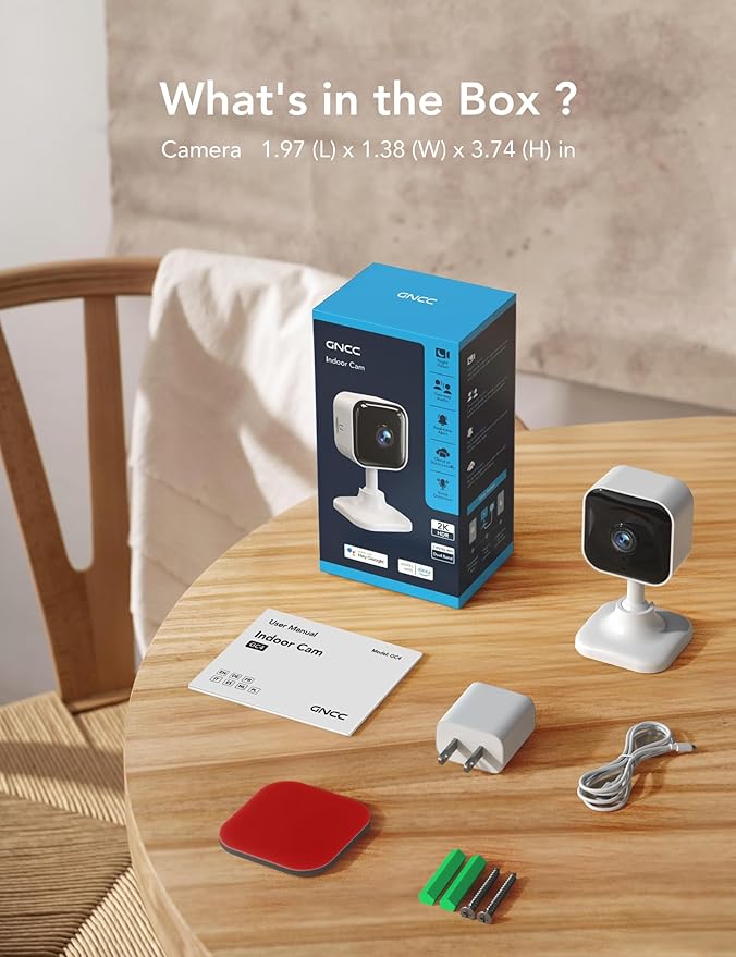 GNCC 2K Indoor Cameras for Home Security with Phone App, 2.4G/5G Mini Pet Cam w/Human/Motion/Sound Detection, Compatible with Alexa, Cloud Storage Subscription Required, Fixed View, Plug-in, 2 Pack