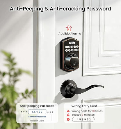 Veise KS02A Fingerprint Keyless Entry Door Lock, Auto Lock, Electronic Keypad Deadbolt for Front Door, Biometric, Anti-Peeping Password, Easy Install, Oil Rubbed Bronze