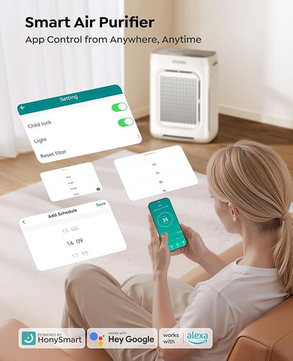 Air Purifier for Home Large Room up to 3000Ft², HEPA Air Purifier with Washable Double-Sided Filters, Smart WiFi, AQI Display, Air Cleaner for Pets, Allergies, Dust, Pollen, 15dB Sleep Mode, Fragrance
