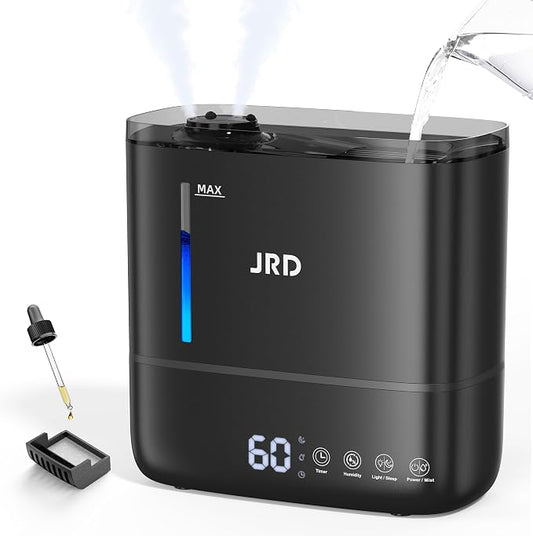 JRD Top Fill 4L Humidifiers for Bedroom, Cool Mist Humidifiers for Large Room, 40H Runtime, 360° Nozzle, Essential Oil Diffuser, Ultrasonic Humidifier for Home Baby Plants-Black
