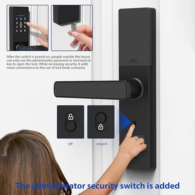WiFi Smart Lock, Tuya Smart Fingerprint Lock, Door Lock Keypad, Door Lock with Handle Fingerprint Electronic Deadbolt, Smart Door Lock Compatible with Tuya APP for 38-55mm Thickness Home Door