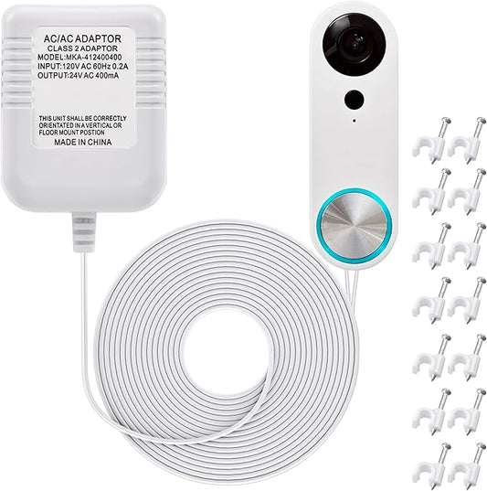 Dreyoo Video Doorbell Transformer, 24 Volt 16.4 Feet Doorbell Power Supply C Wire Adapter with 50 LPJ088 Cable Clips Compatible with Doorbell and Smart Thermostats