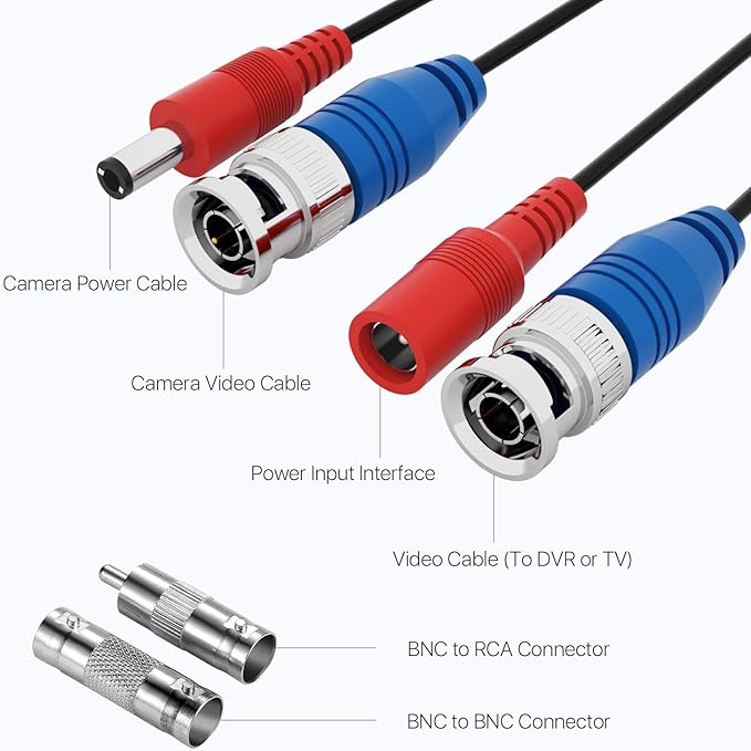ZOSI 2 Pack 100ft(30M) All-in-One Video Power Cables,BNC Extension Security Camera Cable for CCTV Surveillance Camera DVR System With 2 x BNC&RCA Connector