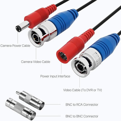 ZOSI 2 Pack 100ft(30M) All-in-One Video Power Cables,BNC Extension Security Camera Cable for CCTV Surveillance Camera DVR System With 2 x BNC&RCA Connector