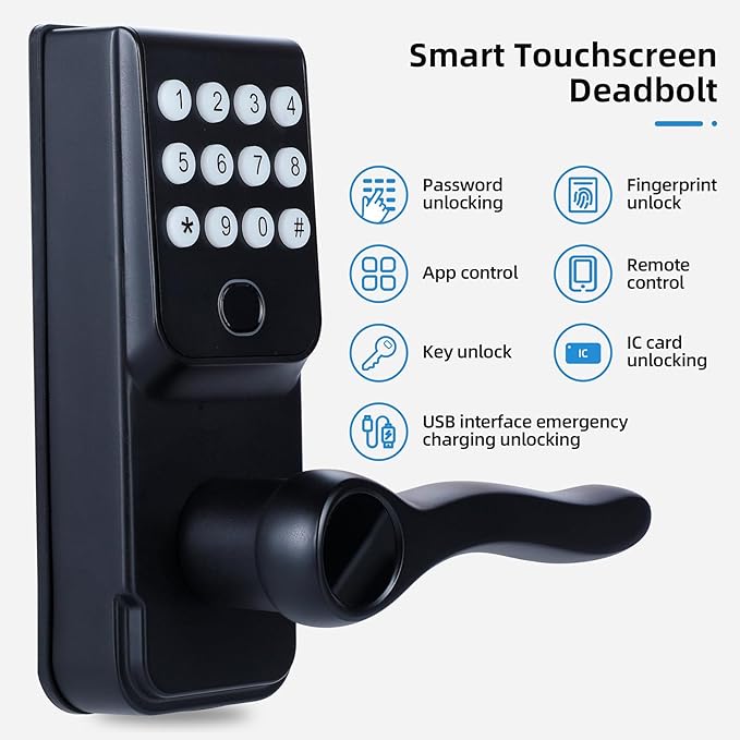 Keyless-Entry Fingerprint Smart Door Lock: LORVIBO Digital Electronic Lock with Code Passcode, Electric Door Knob, Biometric Door Handle, Perfect for Exterior/Interior/Entry/Bedroom Doors (Black)