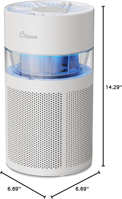 Crane True HEPA Air Purifier with Ambient Night Light and Aroma Tray, Covers Up to 200 sq ft, Quiet Air Cleaner for Bedroom, Nursery, Dorm, or Office, Removes Dust, Pollen, Smoke, and Pet Dander