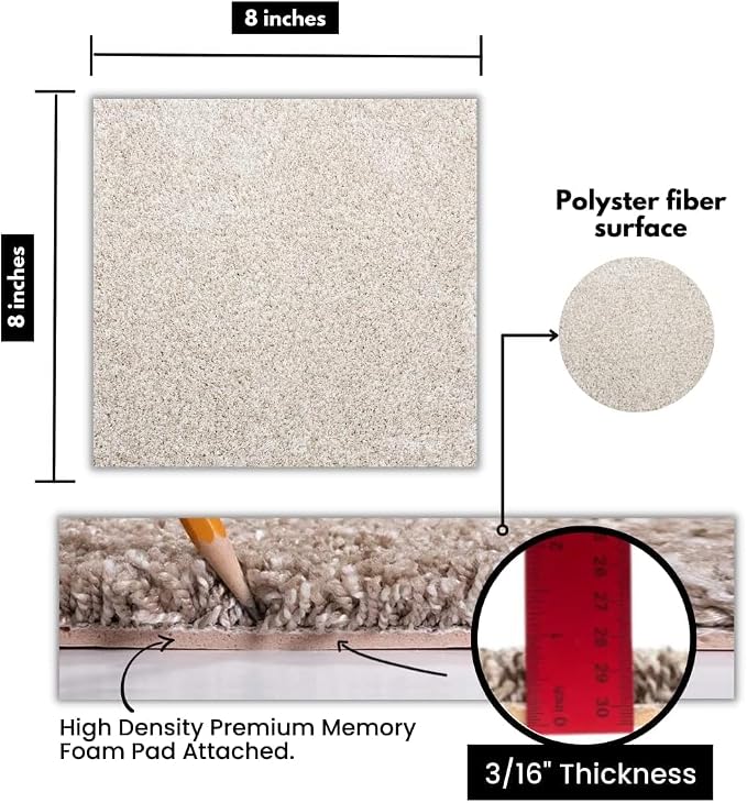 Smart Squares Easy Street Premium Plush Carpet Tiles, Made in USA – 8x8 Peel and Stick Floor Tiles with Attached Padding – Seamless DIY Carpet Squares (0.44 Sq Ft, Sample, 486 Porcelain)