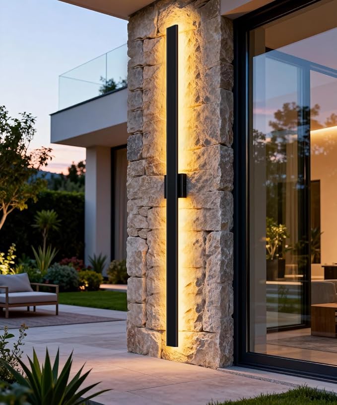 Aipsun 2 Packs 71in Outdoor Wall Sconce, 3000K 4000K 6000K Modern Black Exterior Light, Long LED Linear Wall Light Outside Lighting for Entrance, Hallway, Garage, Porch(3CCT)