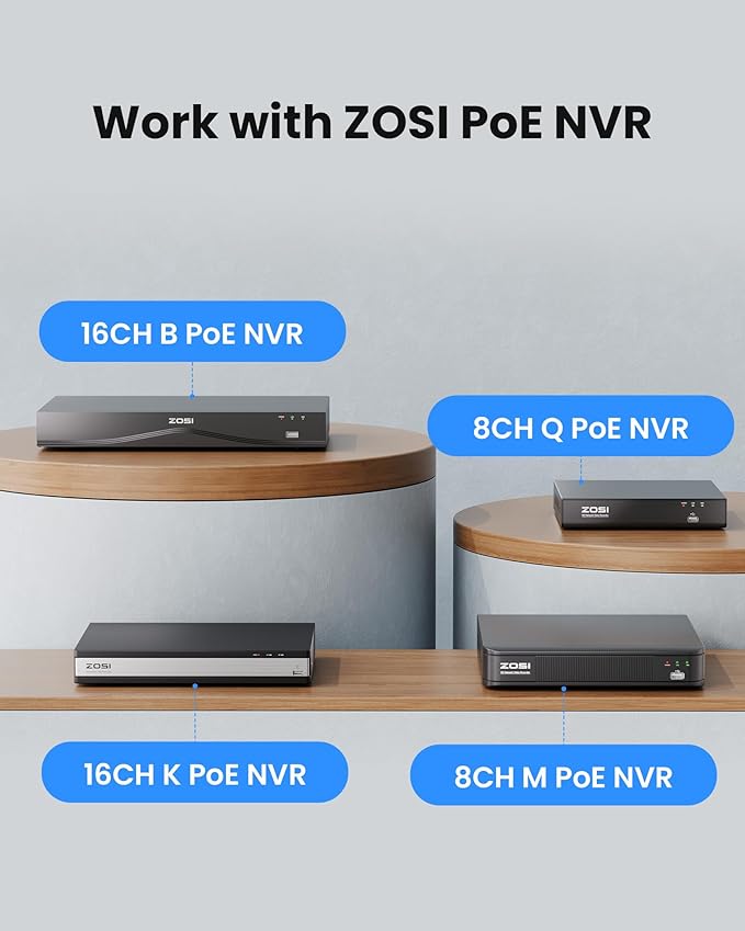 ZOSI C220 4K UHD 8MP Add-On PoE IP Camera Outdoor Indoor, Surveillance Security Camera for Home, AI Person/Face/Vehicle Detection, One-Way Audio, 100ft IR Night Vision, Only Work with ZOSI PoE NVR