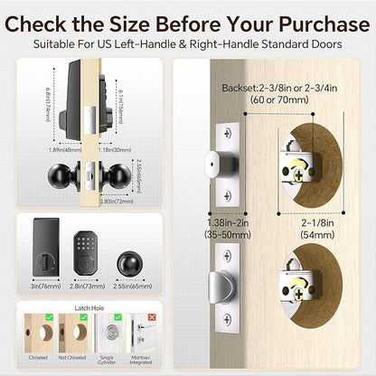 Ulecoce Keyless Entry Door Lock Set WiFi Smart App Control Door Lock for Front Door Keypad Deadbolt with 2 Knobs Auto Lock One Time Codes Easy Install, Black