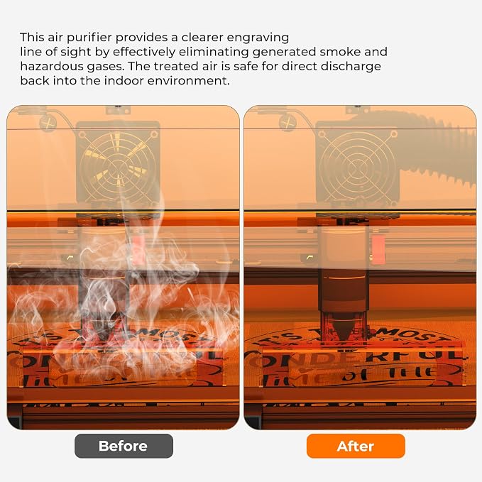 Air Purifier Designed for Woxcker Engraving Machine, Portable Smoke Extractor with Five-layer Filtration with Three-Speed Wind Control and Smart Usage Monitoring