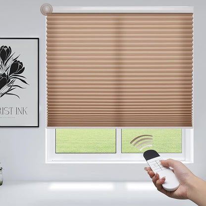 Godark Motorized Light Filtering Cellular Shades Compatible with Alexa/Google Home Electric Blinds Smart Honeycomb Shades for Windows Automatic Blinds with Remote Custom Size-Brown
