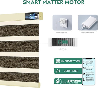 Motorized Zebra Blinds with Remote, Work with HomeKit Alexa Automatic Electric Window Shades 95% Blackout Light Filtering for Smart Home and Office, Customized Size Luxury Brown