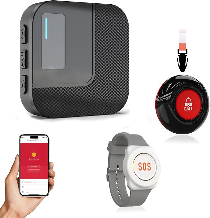 SanJie Wi-Fi Wireless Caregiver Pager Call Button for Elderly at Home - Alert Systems with App Remote Alerts & Device Sharing Suitable for Seniors & Patients and People with Disabilities