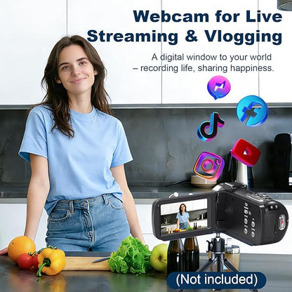4K Camcorder Video Camera UHD 80MP IR Night Vision Vlogging Camera for YouTube,18X Digital Zoom Camcorder 3.0" 270° Rotation IPS HD Screen Video Recorder With 32GB SD Card, Lens Cap and 2 Batteries