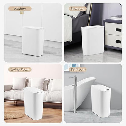 FRESHLIX Automatic Motion Sensor Bathroom Trash Can with Lid, 5 Gallon Touchless Trash Bin, Smart Electric Narrow Waterproof Garbage Bin for Toilet, Office, Rv, Bedroom, Living Room