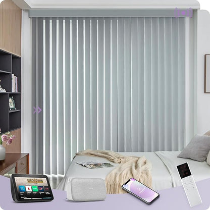 Graywind Motorized Sheer Vertical Blinds Compatible with Alexa Google Smart Sheer Curtain Drapery Privacy Light Filtering Remote Control Vertical Shades, Custom Width Up to 157", Light Grey