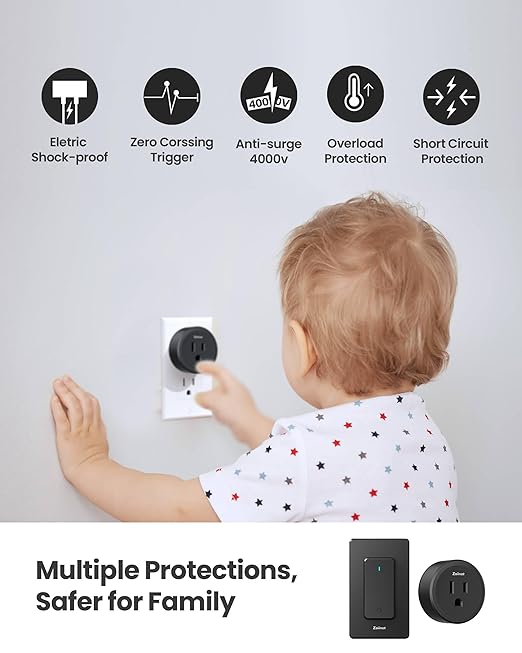 Zoiinet Remote Control Outlet Plug Switch, Buckle Design & Removable Wireless Light Switch, 300 ft, 1500W On Off Power Switch for Household Appliances, No Wiring No WiFi, Programmable, Black(2 Pack)