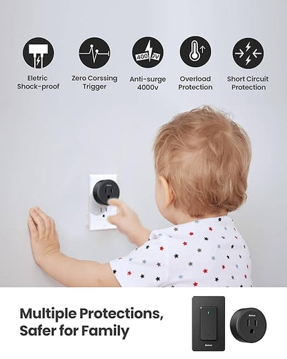 Zoiinet Remote Control Outlet Plug Switch, Buckle Design & Removable Wireless Light Switch, 300 ft, 1500W On Off Power Switch for Household Appliances, No Wiring No WiFi, Programmable, Black(2 Pack)