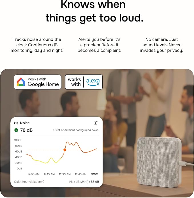 Layla Noise Monitoring Device for Airbnb, Rental, Office & Home | Noise & Occupancy Sensor with Radar-Based Motion Detection | Privacy-Safe Security Monitor | No Subscription