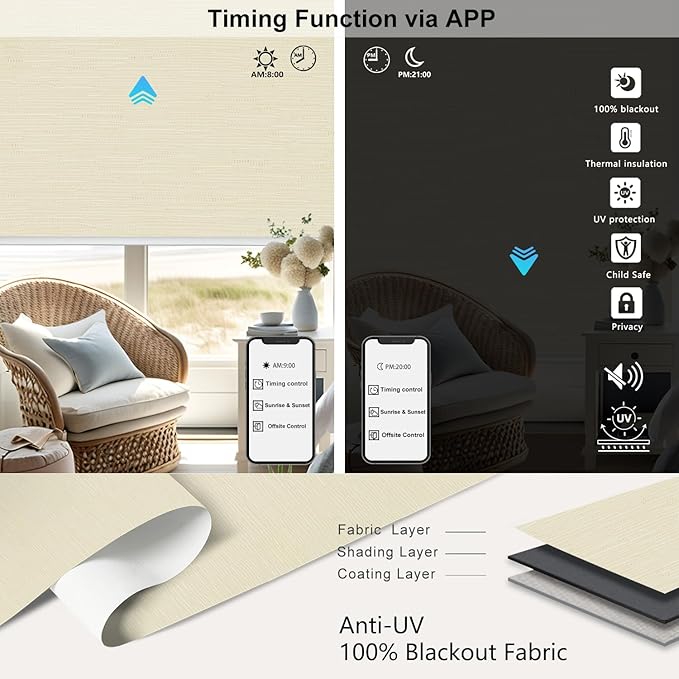 Aprilsmart Motorized Blinds with Remote,Compatible with Apple HomeKit Alexa Google Home- Voice and app Control,Motorized Roller Shades 100% Blackout Custom Size(Safari Stone-07)