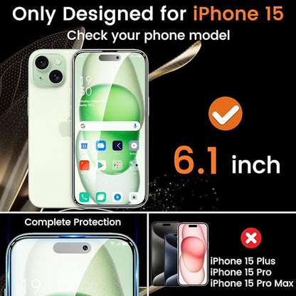 Lesakit 4+4 Pack Privacy Screen Protector for iPhone 15 6.1-Inch with 4 Pack Camera Lens Protector, Anti Spy Tempered Glass Film 9H Hardness Case Friendly