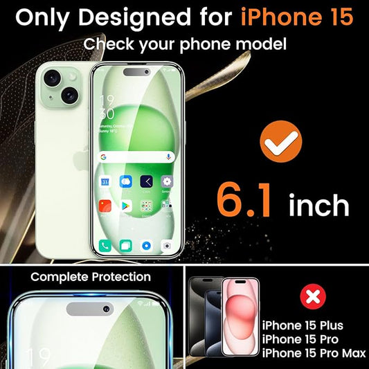 Lesakit 4+4 Pack Privacy Screen Protector for iPhone 15 6.1-Inch with 4 Pack Camera Lens Protector, Anti Spy Tempered Glass Film 9H Hardness Case Friendly