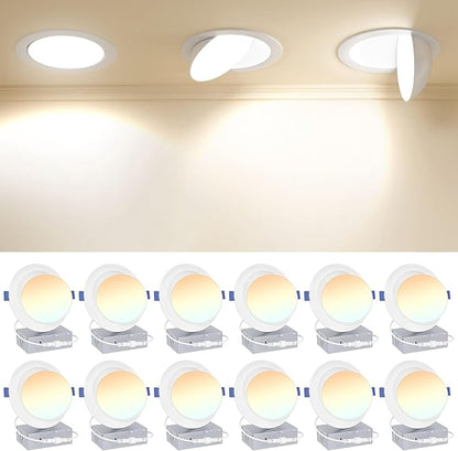 Ensenior 12 Pack 6 inch Gimbal Led Recessed Lighting, 90° Rotatable and 5CCT Selectable, Dimmable Eyeball Recessed Lights, Angled Adjustable Ceiling Downlight, 1200LM, 12W=115W-ETL&FCC Certified