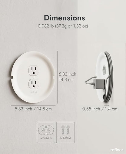 Refiner Cable Management Outlet Covers with Cord Hider Wall Plate, 2-Pack | Outlet Cover with Built-in Cable Storage Cavity | Cord Hider Conceals Messy Wires for Desk, Bedside, Kitchen Counter