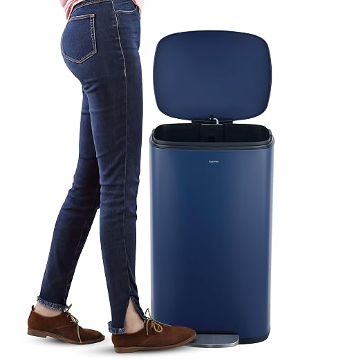 happimess Curtis 8 Gal Step Trash Can Soft Close 25", Denim Blue