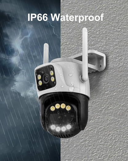 6MP Dual Lens Wireless Outdoor Security Camera Outdoor, WiFi Home Survaillance Camera, PTZ, 355°Pan, 90° Tilt, Human Detection & Auto Tracking, 2-Way Audio, IP66, 24/7 Recording,Night Vision