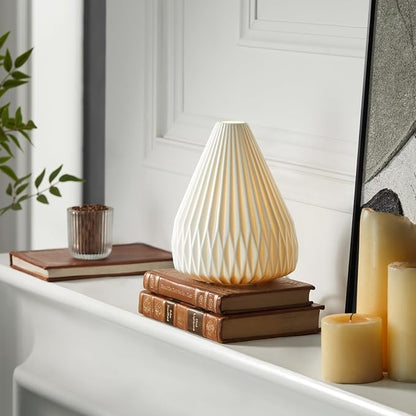 RONDURE Modern Ceramic Decorative Table Lamp Living Room Bedroom Bedside | Handcrafted Unique Warm Ambient Lighting Lamp, Accent White Translucent Ceramic shade, Fully Dimmable, Corded, Bulb Included