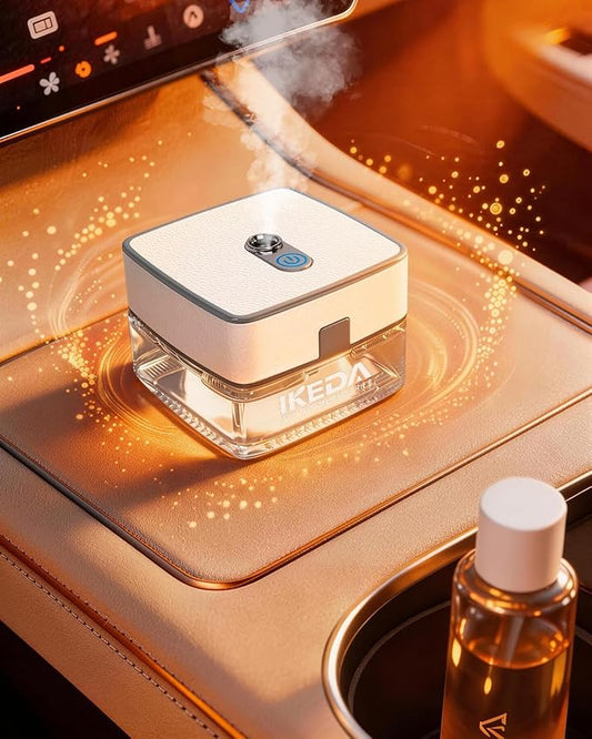 Smart Car Air Fresheners | Luxury Car Aroma Diffuser | with 120ml Long Lasting Perfume | Auto On/Off Car Diffuser | Mini Cube Diffuser for Car, Home by Ikeda (White)