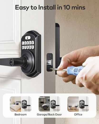TEEHO TE004 Keyless Entry Door Lock Handle with Keypad, Matte Black