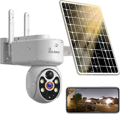 ESCANU Wireless Home Security Cameras,Solar Power PTZ Outdoor Cameras,Motion Detection,Night Vision,Water-Proof,2-Way Audio,No Subscription Fee,Cloud/SD Card Storage