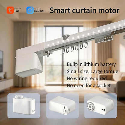 Smart Curtain Track System with Mini Zigbee Motor, Automatic Motorized Curtains Rod 88.6''(2.2m) with App, Voice, Remote Control, Compatible with Alexa,Google and Siri