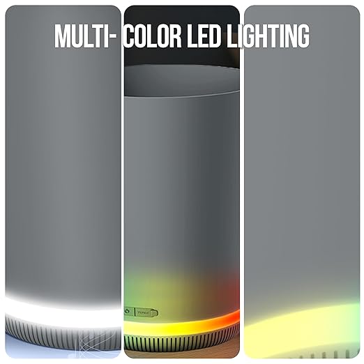 MVMT Trash Can with LED Light-Up Wireless Speaker - 9.8L (2.6 Gal) Smart Trash Bin, Bluetooth 360 Sound, Multi-Color LED Base, IPX4 Water-Resistant, FM Radio, Rechargeable Battery, Space-Saving Design