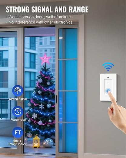 Remote Control Outlet Wireless Light Switch, Removable Remote Outlet Switch Kit for Lamps, Lights, Appliance, Expandable, 100ft RF Range, FCC Listed (1 Controller + 2 Outlets) W08RC1206