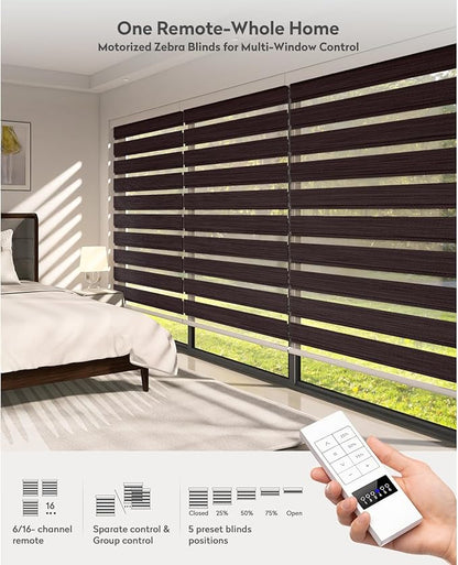 ACMEART Motorized Zebra Blinds,Smart APP & Remote Control 95% Blackout Shades,Compatible with Alexa,Custom Size Electric Window Blinds for Bedroom/Home/Office (Classical Chocolate)