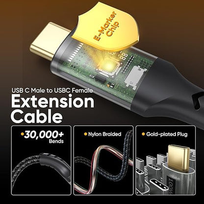 USB C Extension Cable 5 Pack,Multi Pack 3FT USBC Male to Female Cord, [USB 3.2 Gen2/10Gbps] 100W/5A Fast Charging 4K@60Hz Video USB C Cable for iPhone 17PM,MacBook,iPad Pro,Carplay,Security Camera