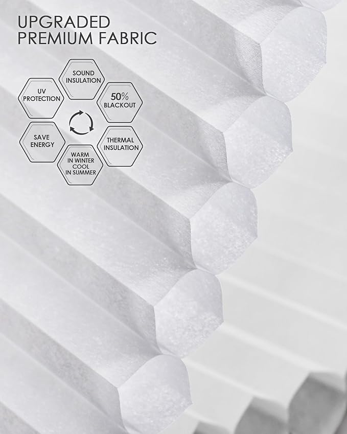 Yoolax Motorized Cellular Shades Compatible with Alexa, Light Filtering Motorized Blinds Smart Honeycomb Shades for Windows, Automatic Blinds with Remote (Light Filtering White)