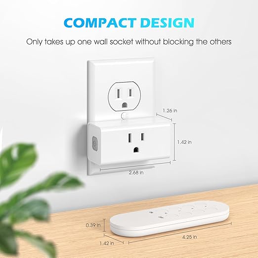 SURNICE Mini Remote Control Outlet On Off Switch Plug for Christmas Lights, 260ft RF Range, Wireless Remote Light Switch 1800W/15A, White, FCC Listed(1 Remote + 3 Outlets)