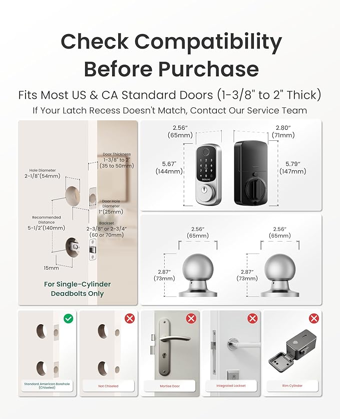 DESLOC B200 Fingerprint Smart Lock with 2 Knobs, Keyless Entry Front Door Lock Set, Electronic Keypad Deadbolt, App Control, Auto Lock, Long Battery Life,Silver