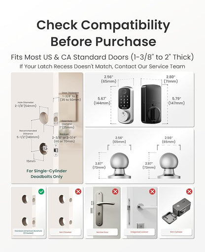DESLOC B200 Fingerprint Smart Lock with 2 Knobs, Keyless Entry Front Door Lock Set, Electronic Keypad Deadbolt, App Control, Auto Lock, Long Battery Life,Silver
