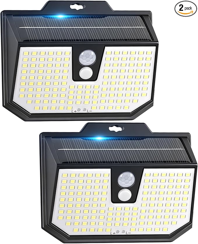 Brightever 2-Pack Solar Motion Sensor Outdoor Lights, IP65 Waterproof Solar Powered Fence Lights with 3 Lighting Modes, Solar Security Wall Lights for Outside, House, Walking Dog, Step, Deck, Garage