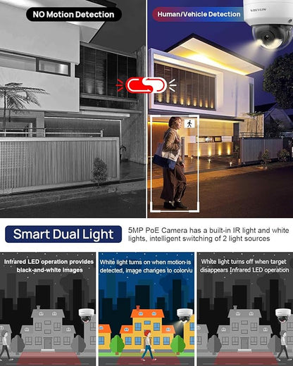 VIKYLIN 5MP IP PoE Vandal Dome Camera, Smart Hybrid Light Color Night Vision, AI Human Vehicle Detection, Outdoor Security Camera with One Way Audio, H265+, Hikconnect/SADP/iVMS4200,