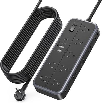 NTONPOWER 25 FT Extension Cord 10 Widely Spaced Outlets, 4 USB Port(2 USB C Port), Ultra Thin Flat Plug Extension Cords 25 Feet, Long Extension Cord for Home Office Garage, Black