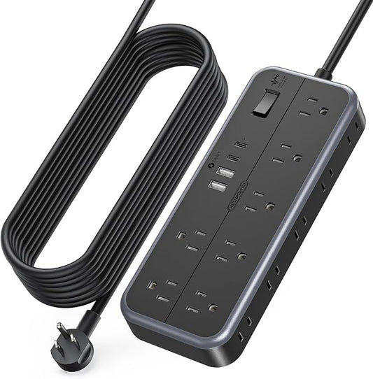 NTONPOWER 25 FT Extension Cord 10 Widely Spaced Outlets, 4 USB Port(2 USB C Port), Ultra Thin Flat Plug Extension Cords 25 Feet, Long Extension Cord for Home Office Garage, Black