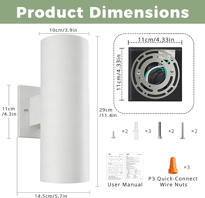 Dusk to Dawn Outdoor Wall Lights, 12'' Up and Down Integrated LED Cylinder Exterior Lighting Fixtures, 23W 3000K IP65 Waterproof Wall Sconces for House, Garage, Patio, Porch, White